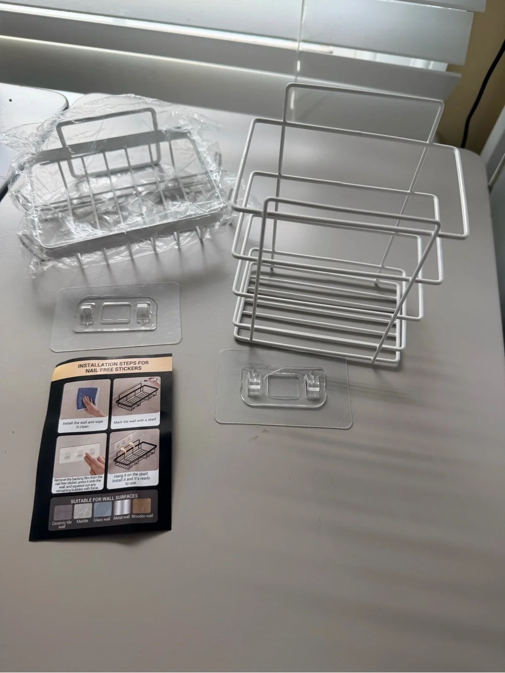 NEW Set of 2 Shower Bathroom or Wall-Mounted Wire Storage Basket - White NEW